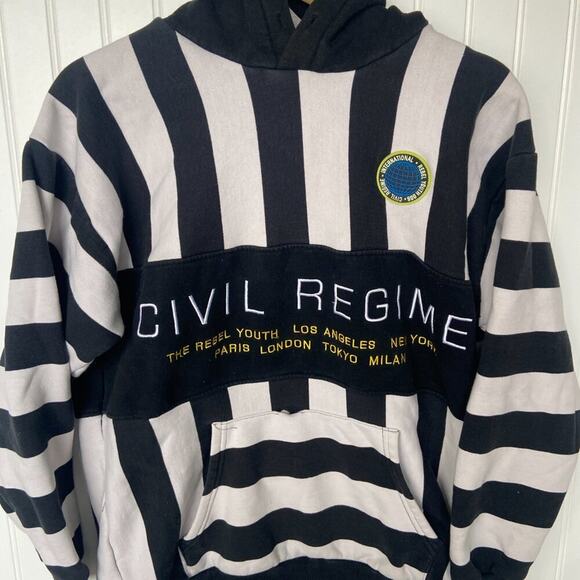 PacSun Civil Regime Hoodie Men's M Black & White Stripped y2k Grunge - Picture 3 of 7